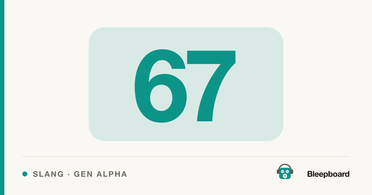 Abstract Bleepboard artwork: the numerals 67 set very large in teal on a soft tinted panel